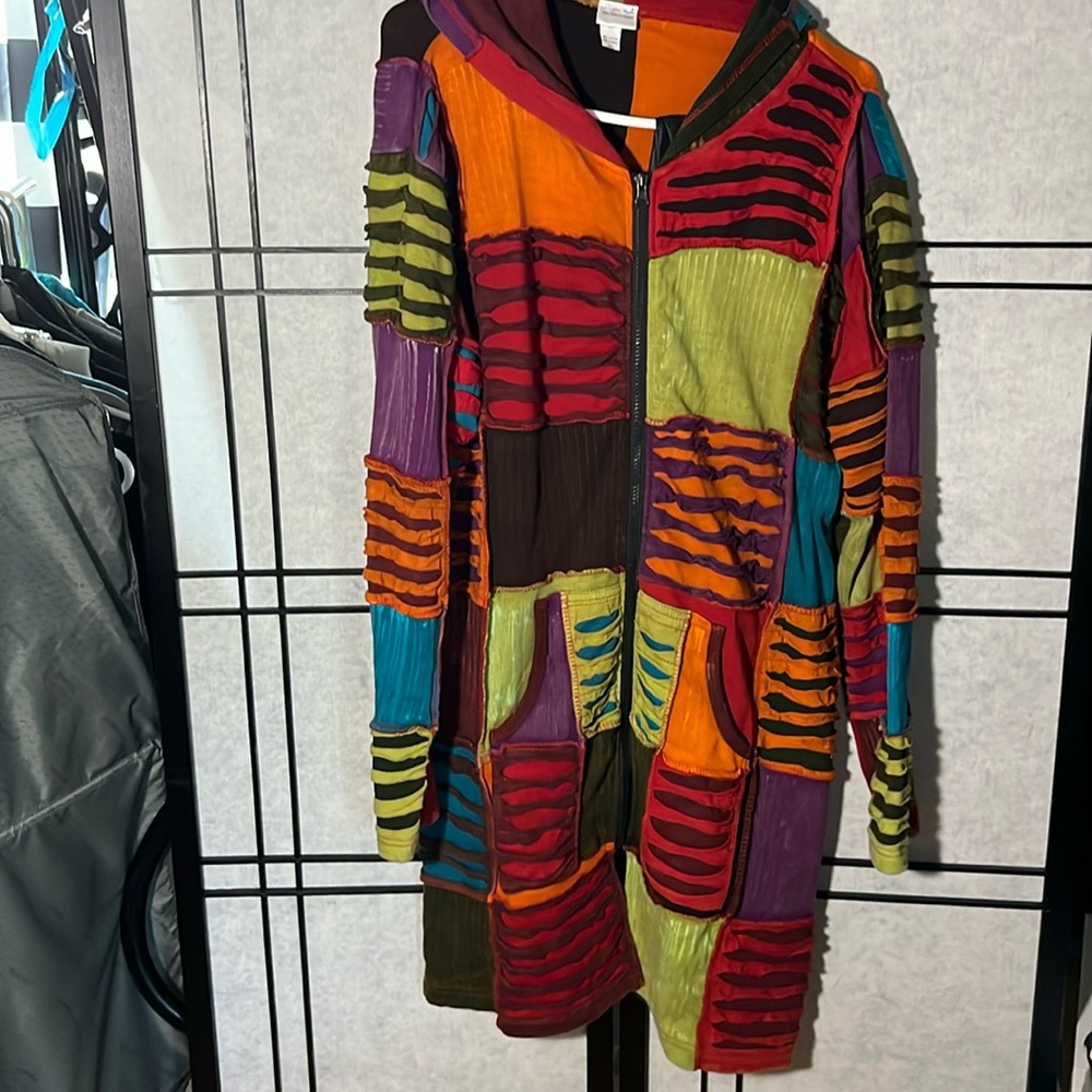Beautiful multicolor “boho” knee length jacket